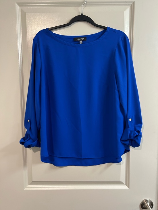 Nine West Tops - Nine West Cobalt Blue Roll-Tab Sleeve Blouse